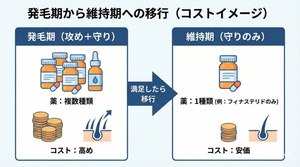 AGA治療 維持療法 減薬 コスト比較 発毛期と維持期の違い