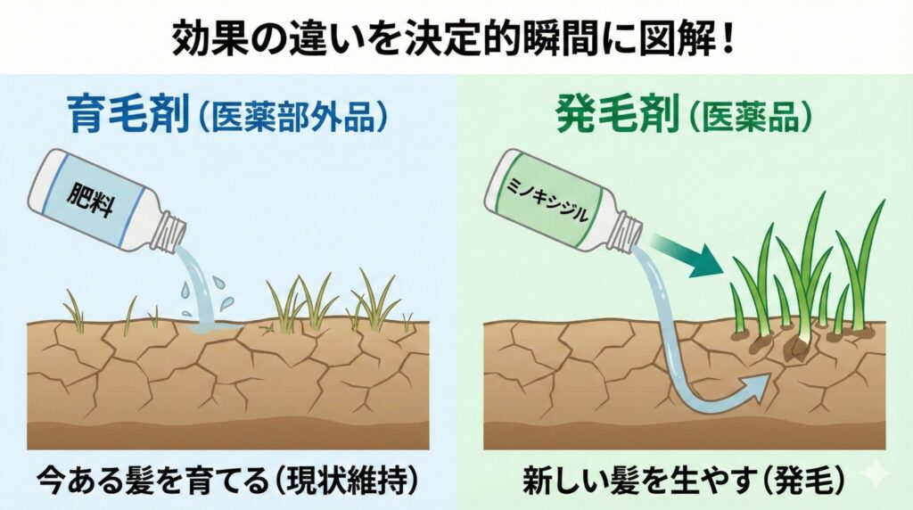 育毛剤と発毛剤の違いを図解 医薬部外品は現状維持 医薬品ミノキシジルは発毛