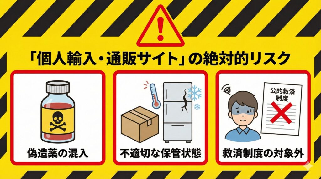 GLP-1受容体作動薬の個人輸入における偽造薬や副作用救済制度対象外のリスク