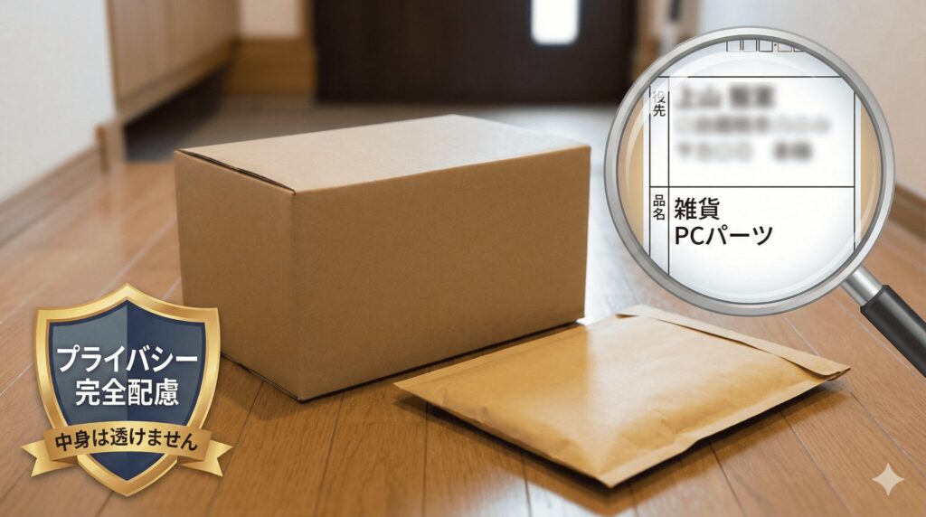 レバクリの配送梱包 中身がバレない無地の封筒と品名表記のプライバシー配慮