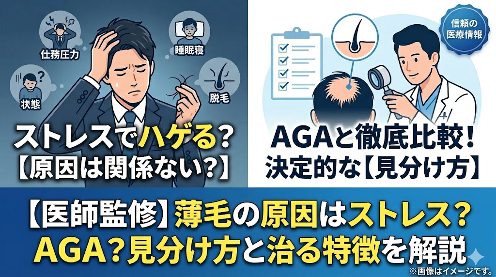 【医師監修】AGAの原因はストレスと関係ない？薄毛の見分け方と治る特徴