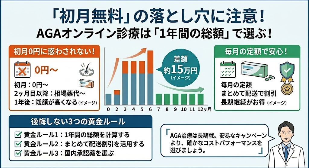 初月無料の罠とクリニックフォアの12ヶ月まとめて定期を比較した画像