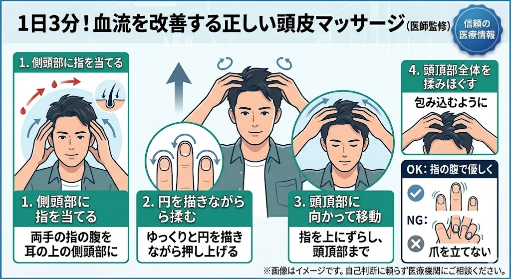 1日3分でできる血流を改善する正しい頭皮マッサージのやり方・手順