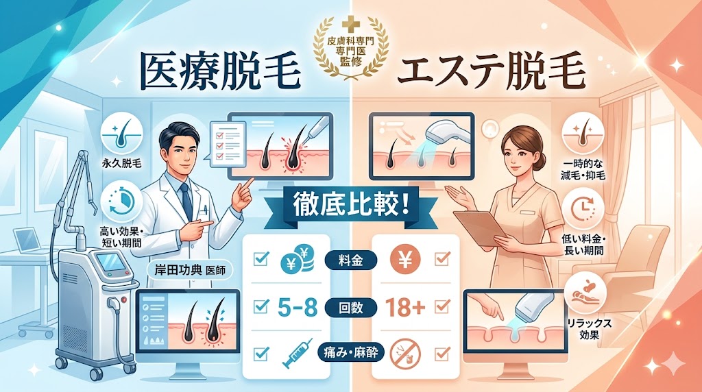 【皮膚科専門医監修】医療脱毛とエステ脱毛の違いを徹底比較！効果・料金・回数の真実
