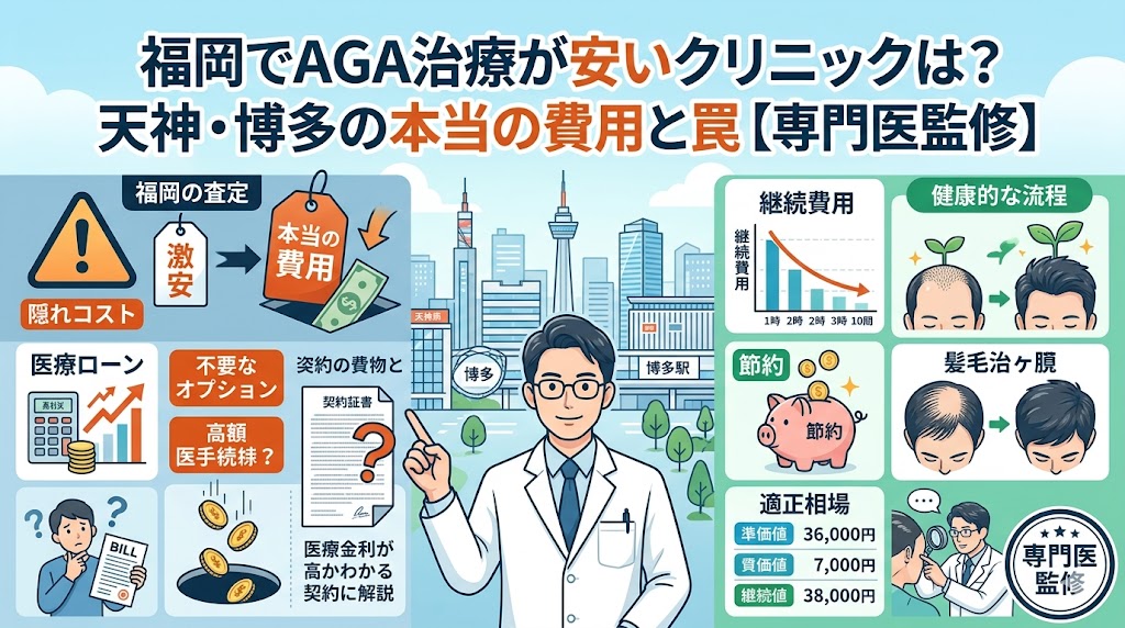 福岡でAGA治療が安いクリニックは？天神・博多の本当の費用と罠【専門医監修】