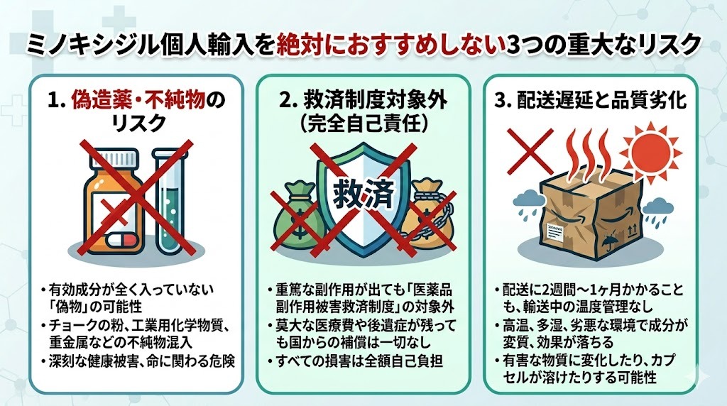 ミノキシジル個人輸入を絶対におすすめしない3つの重大なリスク