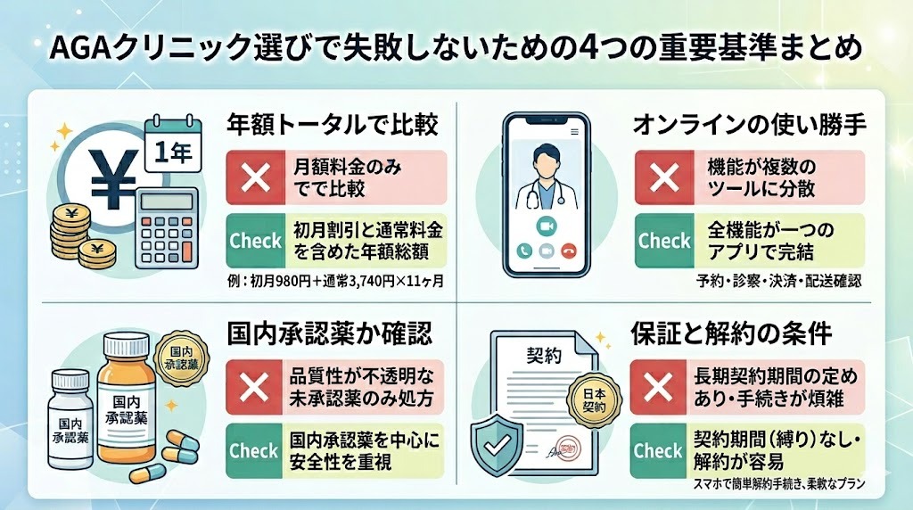 AGAクリニック選びで失敗しないための4つの重要基準まとめ