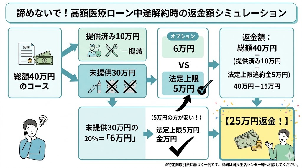 AGAクリニックの高額コース契約における特定商取引法に基づく中途解約・クーリングオフの違約金計算シミュレーション