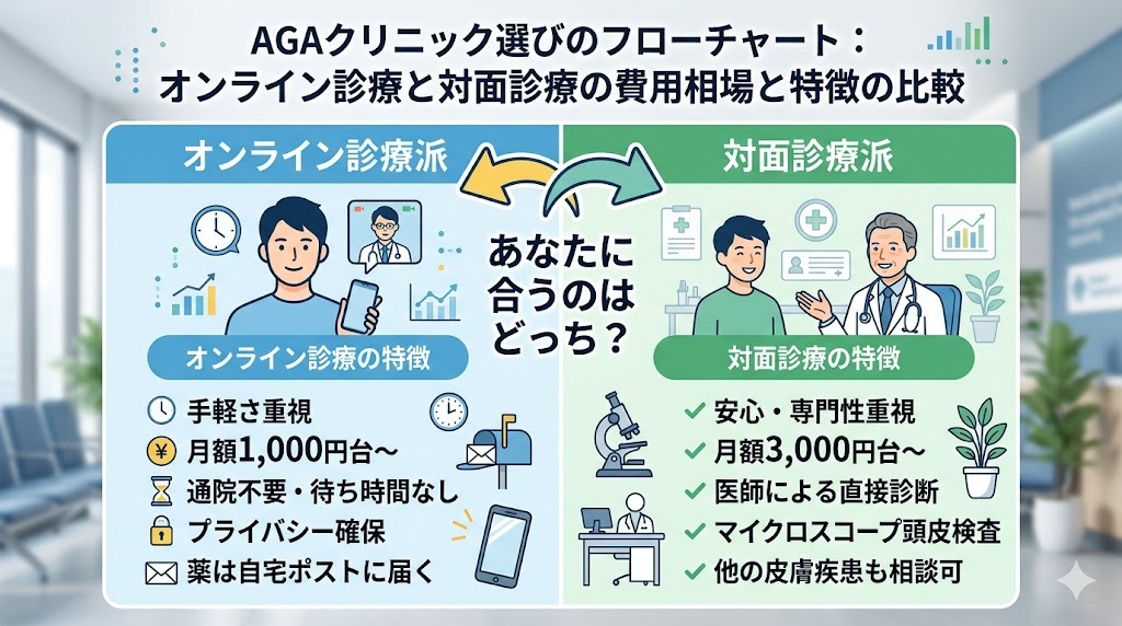 AGAクリニックの選び方：オンライン診療と対面診療の費用相場と特徴の比較