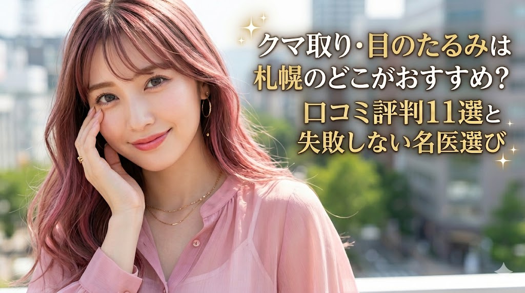札幌のクマ取り・目のたるみ治療おすすめクリニック11選を紹介するアイキャッチ画像(笑顔の女性)
