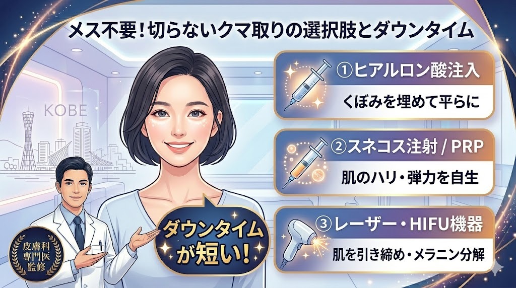 切らないクマ取り・目の下のたるみ治療（注射・レーザー）のイメージ