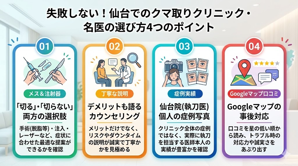 仙台で失敗しないクマ取りクリニック・名医を選ぶポイント